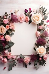flower frame, minimalism, place for text, white background
