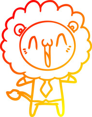 warm gradient line drawing happy cartoon lion
