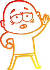 warm gradient line drawing cartoon tired bald man