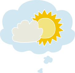 cartoon weather and thought bubble in retro style