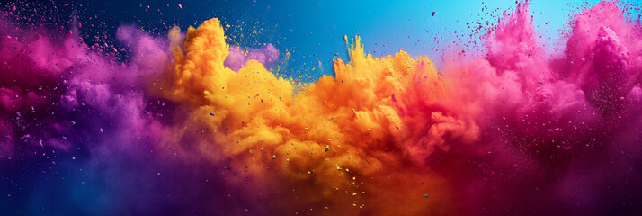 Colored powder explosion. Colorful rainbow Holi paint splash.  Hindu festival of colors. - obrazy, fototapety, plakaty