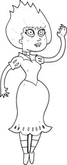 black and white cartoon vampire girl waving