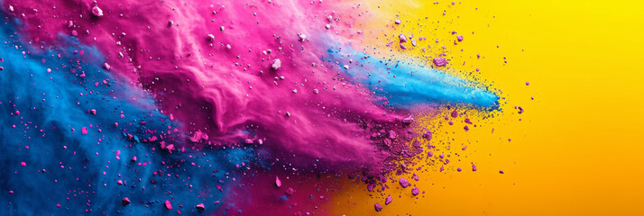 Abstract colorful background for Holi festival of colors in India. Holi color powder. Spring, happiness. - obrazy, fototapety, plakaty