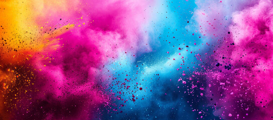 Colored powder explosion. Colorful rainbow Holi paint splash.  Hindu festival of colors.