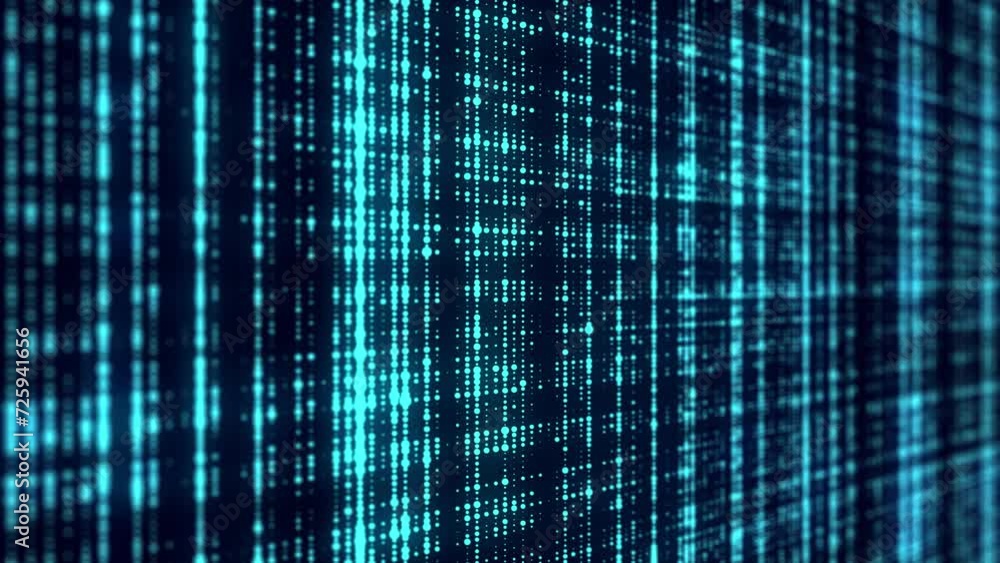 Fototapete Futuristic blue dots background. Abstract glitch background. Corrupted binary code. Technology of many glowing particles. Artificial intelligence. Big data visualization. 3d rendering.