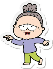 sticker of a cartoon happy old lady