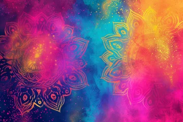 Poster Abstract colorful background for Holi festival of colors in India. Holi color powder. Spring, happiness. © lagano