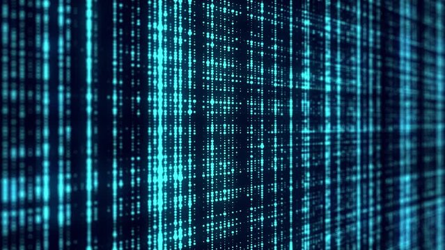 Futuristic blue dots background. Abstract glitch background. Corrupted binary code. Technology of many glowing particles. Artificial intelligence. Big data visualization. 3d rendering.