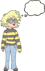 thought bubble cartoon geeky girl