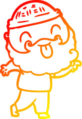 warm gradient line drawing man with beard sticking out tongue