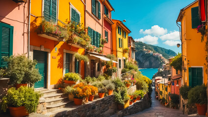Fototapeta na wymiar beautiful street Cinque Terre Italy traditional