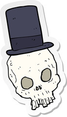 sticker of a cartoon skull wearing top hat