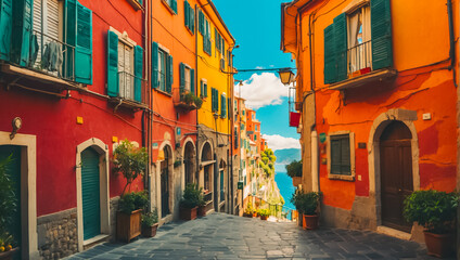 beautiful street Cinque Terre Italy summer