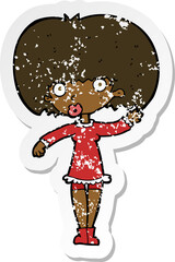 retro distressed sticker of a cartoon waving girl