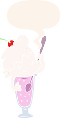cartoon ice cream soda girl and speech bubble in retro style