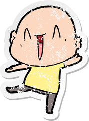distressed sticker of a happy cartoon bald man