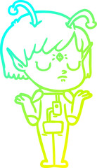 cold gradient line drawing cartoon alien girl