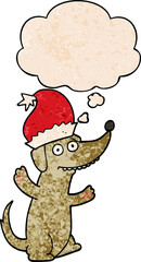 cute christmas cartoon dog and thought bubble in grunge texture pattern style