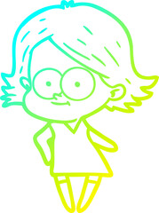 Obraz premium cold gradient line drawing happy cartoon girl