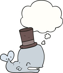 cartoon whale wearing top hat and thought bubble