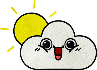 retro grunge texture cartoon sun and cloud