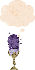 cartoon potion goblet and thought bubble in retro textured style