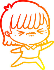 warm gradient line drawing annoyed cartoon girl