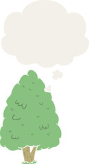 cartoon tall tree and thought bubble in retro style