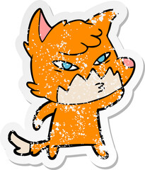 distressed sticker of a clever cartoon fox