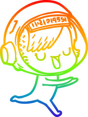 rainbow gradient line drawing cartoon astronaut woman