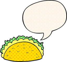 cartoon taco and speech bubble in comic book style