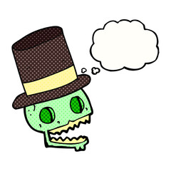 thought bubble cartoon laughing skull in top hat