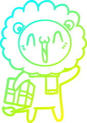 cold gradient line drawing happy cartoon lion
