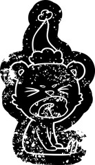 angry cartoon distressed icon of a bear wearing santa hat