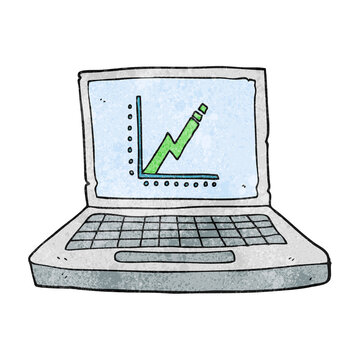 textured cartoon laptop computer with business graph