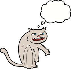 cartoon happy cat with thought bubble
