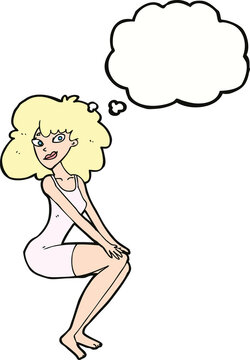 recommend clip art: cartoon sitting woman in dress with thought bubble