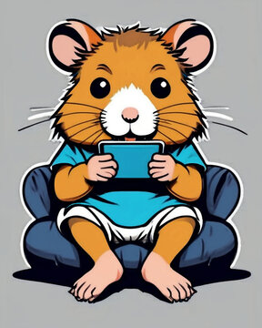 hamster sitting in a chair with a mobile phone