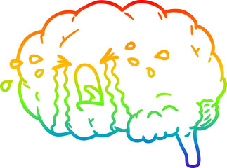 rainbow gradient line drawing cartoon brain crying