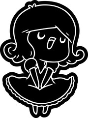 cartoon icon of a cute singing kawaii girl