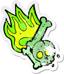 retro distressed sticker of a cartoon halloween bone number