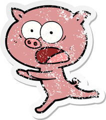 distressed sticker of a cartoon pig running