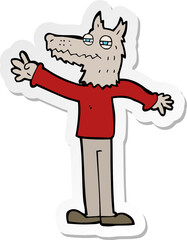 sticker of a cartoon waving wolf