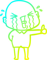 cold gradient line drawing cartoon crying bald man