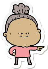 sticker of a cartoon happy old woman