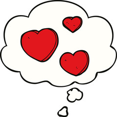 cartoon love hearts and thought bubble