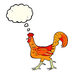 cartoon cockerel with thought bubble