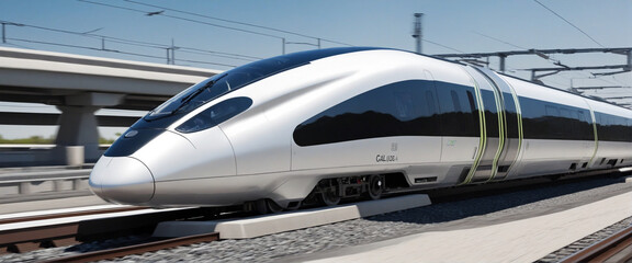 Fototapeta premium futuristic bullet train or hyperloop ultrasonic train cabsul with full self driving system activated for fast transportation and autonomy concepts as wide banner with copy space area 