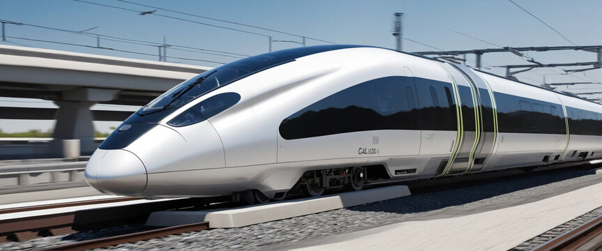 futuristic bullet train or hyperloop ultrasonic train cabsul with full self driving system activated for fast transportation and autonomy concepts as wide banner with copy space area 