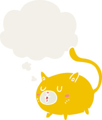 cartoon happy cat and thought bubble in retro style